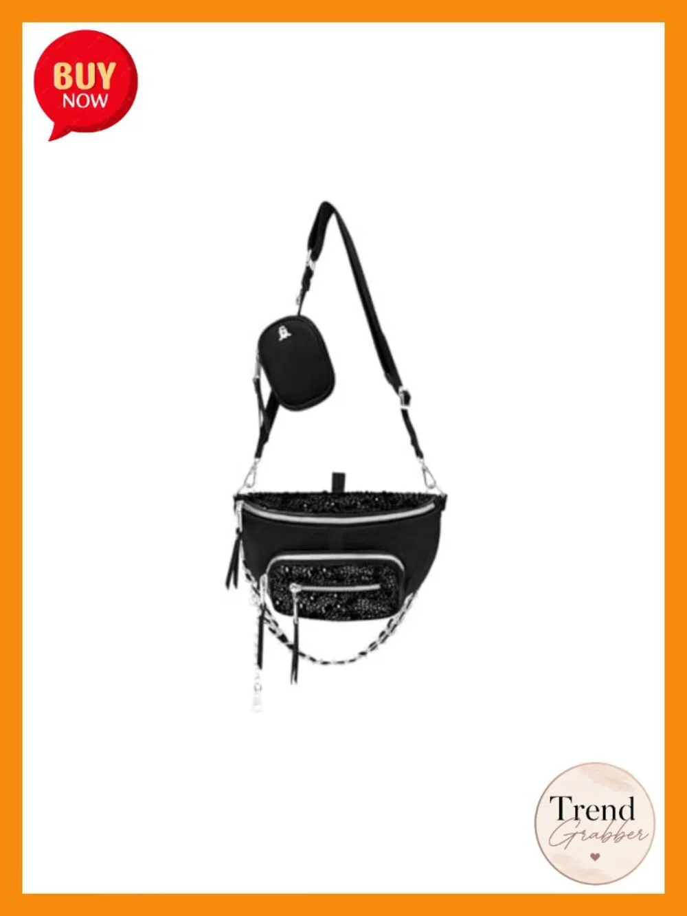 Crossbody Handbag with Removable Pouch - Convertible Belt Bag, Polyester Blend